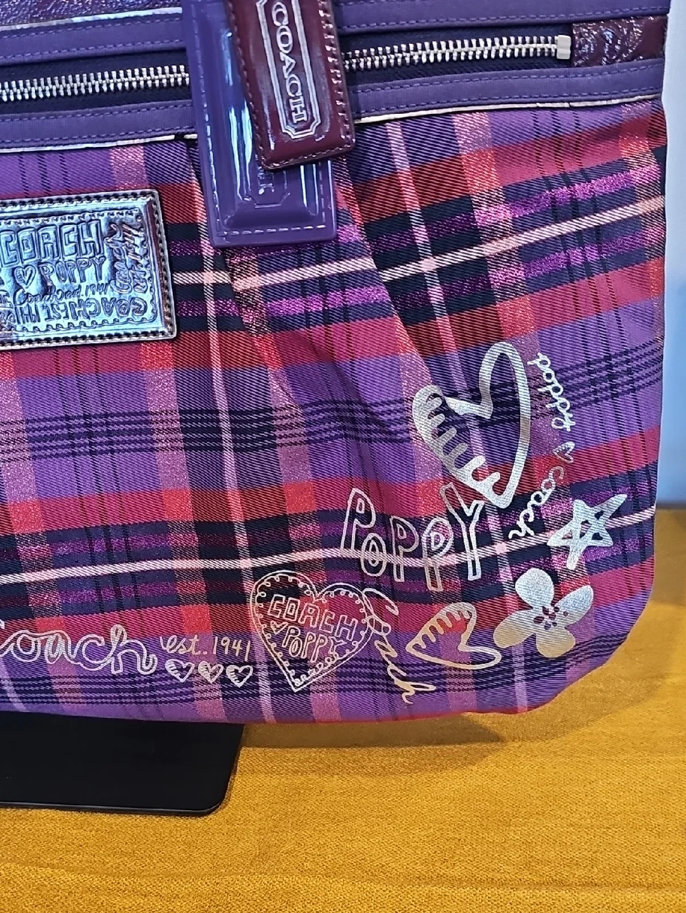 Coach Poppy Tartan Glam Large Tote EUC